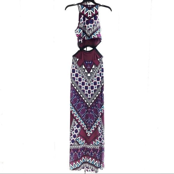 mm mm mm Maxi Dress Aztec Print Purple White Turquoise Small - Picture 1 of 7